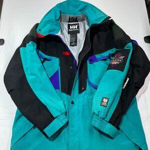 Vintage Helly Hansen Equipe Ski Jacket 90s Colorblock Teal size M